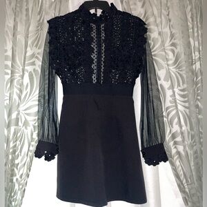 Black Sheath Dress with Bishop Sleeves and Mock Neck